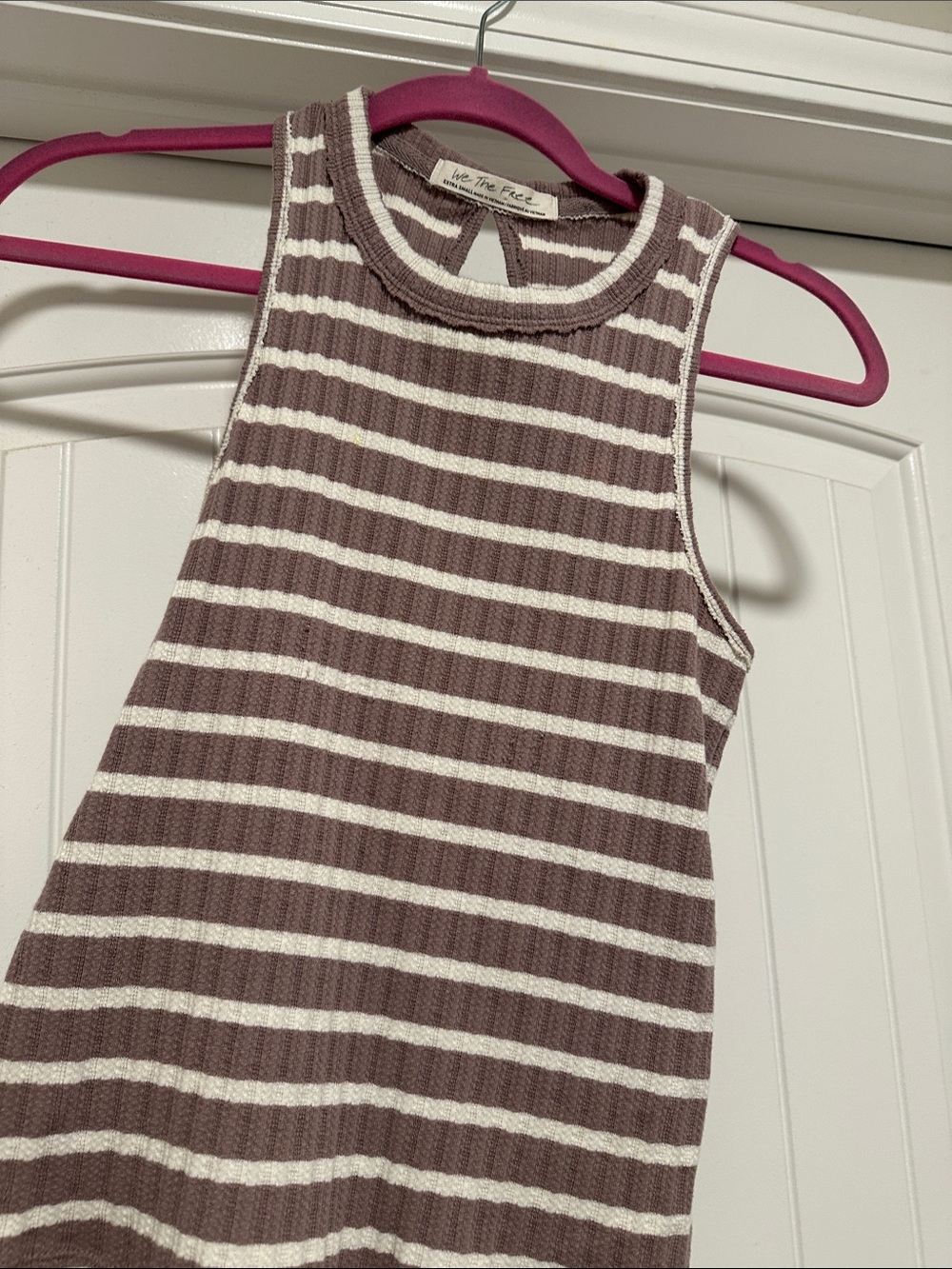 We The Free Striped Ribbed Tank - Mauve & White